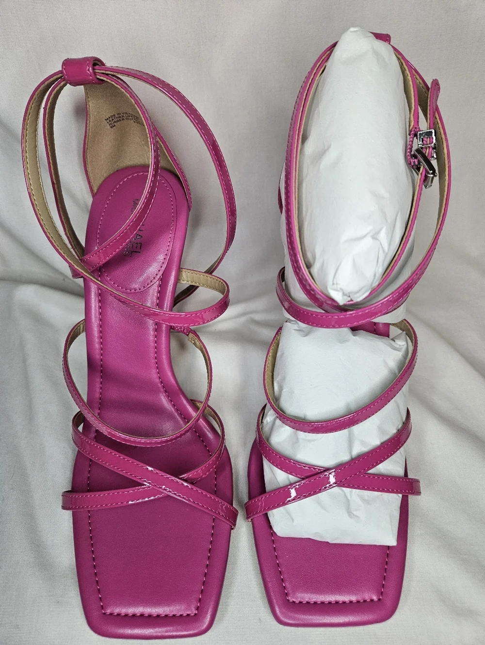 Michael Michael Kors Imani Fuxia Hot Pink Fuschia Strappy Square Toe Heel NIB - Picture 4 of 8